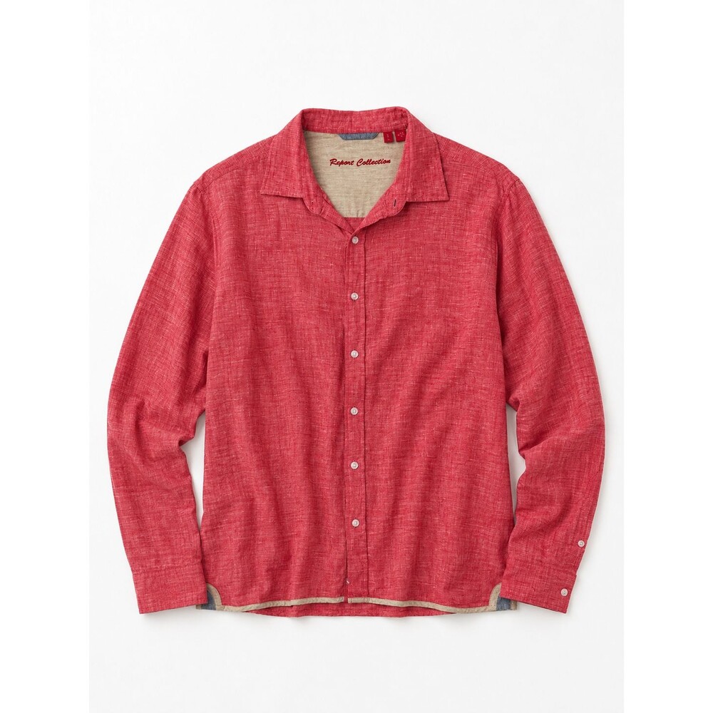 Report Collection Linen Shirt Size Large Button Down Long Sleeve Red Coastal